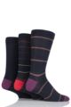 Mens 3 Pair SOCKSHOP Comfort Cuff Gentle Bamboo Striped Socks with Smooth Toe Seams - Navy / Red