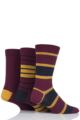 Mens 3 Pair SOCKSHOP Comfort Cuff Gentle Bamboo Striped Socks with Smooth Toe Seams - Claret / Gold