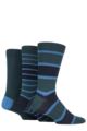 Mens 3 Pair SOCKSHOP Comfort Cuff Gentle Bamboo Striped Socks with Smooth Toe Seams - Navy / Green