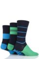 Mens 3 Pair SOCKSHOP Comfort Cuff Gentle Bamboo Striped Socks with Smooth Toe Seams - Azurite