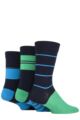 Mens 3 Pair SOCKSHOP Comfort Cuff Gentle Bamboo Striped Socks with Smooth Toe Seams - Azurite