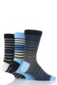 Mens 3 Pair SOCKSHOP Comfort Cuff Gentle Bamboo Striped Socks with Smooth Toe Seams - Cool Neon