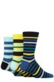 Mens 3 Pair SOCKSHOP Comfort Cuff Gentle Bamboo Striped Socks with Smooth Toe Seams - Lime