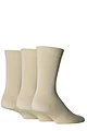 Mens 3 Pair SOCKSHOP Comfort Cuff Plain Gentle Bamboo Socks with Smooth Toe Seams - Natural