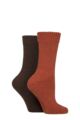 Women's 2 Pair SOCKSHOP Wool Mix Striped and Plain Boot Socks - Honey Glaze Plain