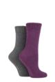 Ladies 2 Pair SOCKSHOP Wool Mix Striped and Plain Boot Socks - Beetroot Plain