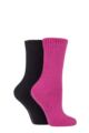 Ladies 2 Pair SOCKSHOP Wool Mix Striped and Plain Boot Socks - Raspberry Plain