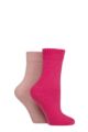 Women's 2 Pair SOCKSHOP Wool Mix Striped and Plain Boot Socks - Magenta Muse Plain