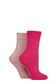 Women's 2 Pair SOCKSHOP Wool Mix Striped and Plain Boot Socks - Magenta Muse Plain