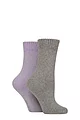 Women's 2 Pair SOCKSHOP Wool Mix Striped and Plain Boot Socks - Petal Plain