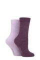 Ladies 2 Pair SOCKSHOP Wool Mix Striped and Plain Boot Socks - Royal Purple Plain