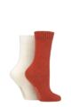 Ladies 2 Pair SOCKSHOP Wool Mix Striped and Plain Boot Socks - Rust Plain