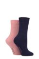 Ladies 2 Pair SOCKSHOP Wool Mix Striped and Plain Boot Socks - Wild Rose Plain