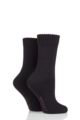Ladies 2 Pair SOCKSHOP Wool Mix Striped and Plain Boot Socks - Black