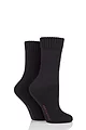 Women's 2 Pair SOCKSHOP Wool Mix Striped and Plain Boot Socks - Black