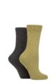 Ladies 2 Pair SOCKSHOP Wool Mix Striped and Plain Boot Socks - Spanish Moss Plain