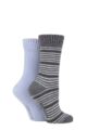 Ladies 2 Pair SOCKSHOP Wool Mix Striped and Plain Boot Socks - Kentucky Blue Stripe