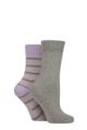 Women's 2 Pair SOCKSHOP Wool Mix Striped and Plain Boot Socks - Petal Striped