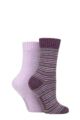 Ladies 2 Pair SOCKSHOP Wool Mix Striped and Plain Boot Socks - Royal Purple Striped