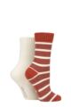 Ladies 2 Pair SOCKSHOP Wool Mix Striped and Plain Boot Socks - Rust Striped