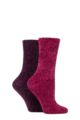 Ladies 2 Pair SOCKSHOP Chenille Boot Socks - Berry