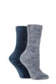 Ladies 2 Pair SOCKSHOP Chenille Boot Socks - Grey Blue / Sapphire