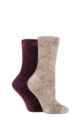 Ladies 2 Pair SOCKSHOP Chenille Boot Socks - Gold / Damson