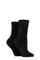 Ladies 2 Pair SOCKSHOP Chenille Boot Socks - Black