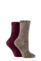 Ladies 2 Pair SOCKSHOP Chenille Boot Socks - Moss / Damson