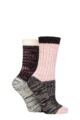 Ladies 2 Pair SOCKSHOP Velvet Soft Chunky Rib Boot Socks - Black / Pink