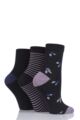 Ladies 3 Pair SOCKSHOP Velvet Soft Floral Stripe and Plain Socks - Black