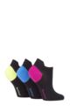 Ladies 3 Pair SOCKSHOP Poly Sports No Show Socks - Black Pink / Blue / Yellow