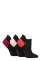 Women's 3 Pair SOCKSHOP Poly Sports No Show Socks - Black / Tuscan Rose
