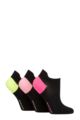 Ladies 3 Pair SOCKSHOP Poly Sports No Show Socks - Black / Lime / Pink