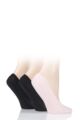 Ladies 3 Pair SOCKSHOP Smooth Nylon Shoe Liners - Black / Black / Pink