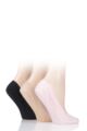 Ladies 3 Pair SOCKSHOP Smooth Nylon Shoe Liners - Black / Natural / Pink