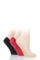 Ladies 3 Pair SOCKSHOP Smooth Nylon Shoe Liners - Black / Natural / Red