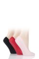 Ladies 3 Pair SOCKSHOP Smooth Nylon Shoe Liners - Black / Pink / Red