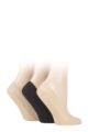 Ladies 3 Pair SOCKSHOP Smooth Nylon Shoe Liners - Natural / Black / Natural