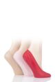 Ladies 3 Pair SOCKSHOP Smooth Nylon Shoe Liners - Natural / Pink / Red