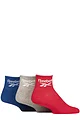 Mens and Women's 3 Pair Reebok Essentials Cotton Ankle Socks with Arch Support - Red / Grey / Blue