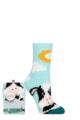 Ladies 1 Pair SOCKSHOP Wildfeet Gift Boxed Fluffy Slipper Socks - Cow