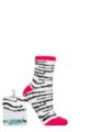 Ladies 1 Pair SOCKSHOP Wildfeet Gift Boxed Fluffy Slipper Socks - Zebra Stripes