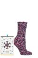 Ladies 1 Pair SOCKSHOP Wildfeet Christmas Gift Boxed Popcorn Bed Socks - Navy