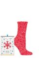 Ladies 1 Pair SOCKSHOP Wildfeet Christmas Gift Boxed Popcorn Bed Socks - Red