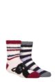 Kids 2 Pair SOCKSHOP Wildfeet Cosy Lounge Socks with Anti-Slip Grip - Cat / Stripes