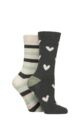 Women's 2 Pair SOCKSHOP Wildfeet Embroidered Cosy Lounge Socks - Forest Green Hearts