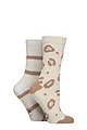 Women's 2 Pair SOCKSHOP Wildfeet Embroidered Cosy Lounge Socks - Leopard Stripe