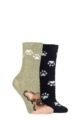 Ladies 2 Pair SOCKSHOP Wildfeet Cosy Lounge Socks with Anti-Slip Grips - Dog and Paw Prints