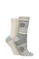 Women's 2 Pair SOCKSHOP Wildfeet Leisure to Lounge Socks - Fair Isle Grey / White